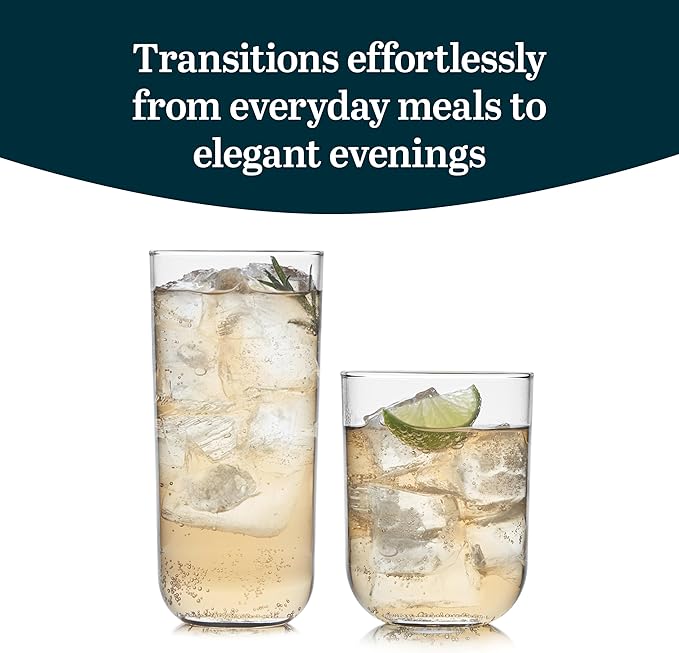 Libbey Polaris Tumbler and Rocks, Axis Glass Cups Set of 16, Elegant Mixed Drinking Glasses with Modern Clean Lines, Dishwasher Safe Glassware Set