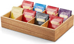 DRASTAR Acacia Wooden Tea Bag Organizer with 8 Slots, Sugar Packet Holder and Tea Bag Caddy Box for Countertop