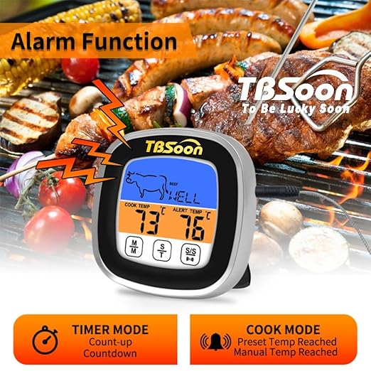 Multifunctional Digital Thermometer for Cooking,Food Thermometer+Thermometer Alarm+Kitchen Timer,Large Color Screen,Instant Read,Fast Response,grill bbq accessories,Kitchen Oven Meat Thermometer-DMT03
