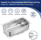 TeamFar Loaf Pans for Baking, 9 x 5 Inch Stainless Steel Loaf Bread Pans Tins for Homemade Bread/Brownies, Healthy & Sturdy, Oven & Dishwasher Safe - Set of 12