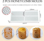 Jopgeey Honeycomb Molds Silicone (2 PCS) Fondant Tuile Molds with Hollow 3D Beehive Candy Silicone Lace Moulds for Baking, Polymer Clay, Sugar Craft Dessert Cupcake Cake Decorating