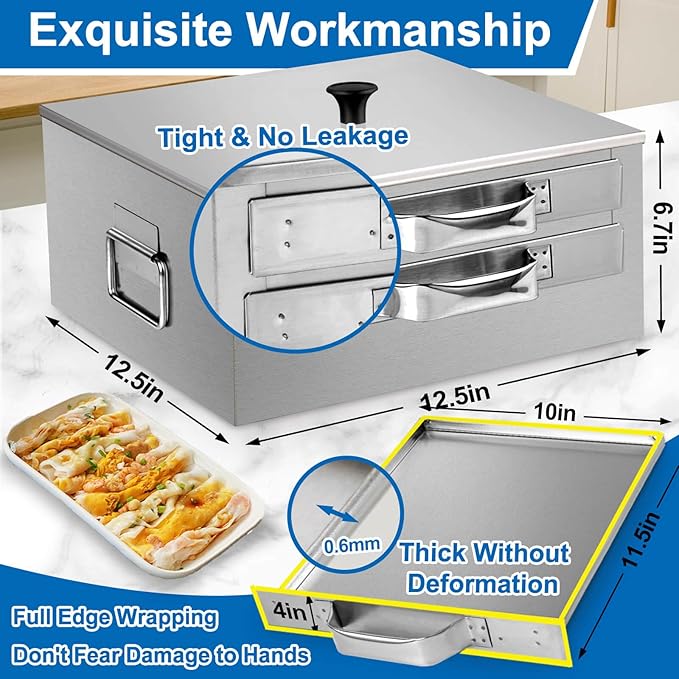 2-Layer Rice Noodle Roll Steamer, with Extra Steam Tray, Stainless Steel Top Open Rice Roll Steamer, for Home Use, Chinese Cheung Fun Cuisine Recipes Cookware, for Stove, Induction Cooktop