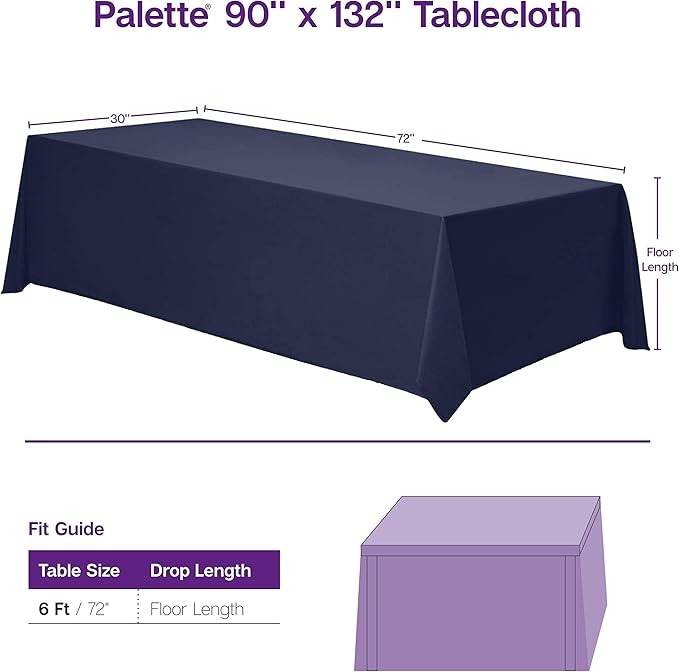 Gee Di Moda Rectangle Tablecloth - 90 x 132 Inch Black Table Cloth for 6 Foot Tables with Floor-Length Drop - Heavy Duty Washable Fabric for Holiday Party, Dinner, Weddings & Baby Shower
