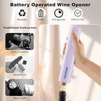 COKUNST Electric Wine Opener, Automatic Battery-Operated Corkscrew with Built-in Foil Cutter for Party Home Kitchen Wedding Purple