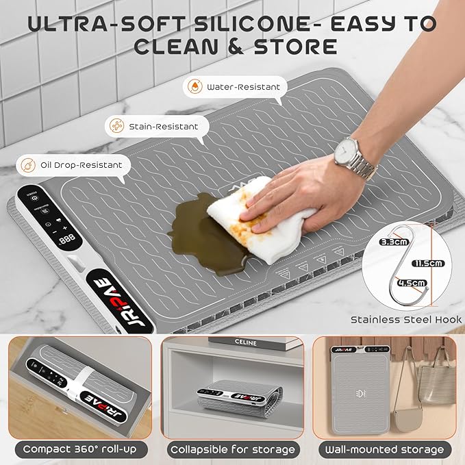 Warming Mat for Food, Fast Heating Silicone Electric Warming Tray with Heat Resistant Pad Protects Table,7 Level Temp, 8H Timer, Portable & Rollable Food Warmers for Parties Buffet, Daily Use