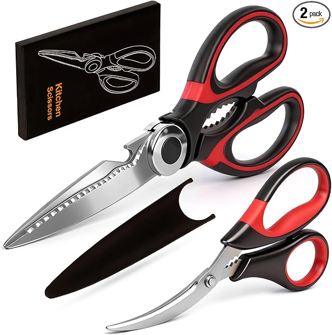 Kitchen Shears Set of 2, Heavy Duty Kitchen Scissors Seafood Scissors, Stainless Steel Sharp Food Cooking Scissors for Meat, Bones, Fish, Poultry, Vegetables, Chicken, Dishwasher Safe
