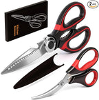 Kitchen Shears Set of 2, Heavy Duty Kitchen Scissors Seafood Scissors, Stainless Steel Sharp Food Cooking Scissors for Meat, Bones, Fish, Poultry, Vegetables, Chicken, Dishwasher Safe