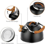 Tea Kettle -3.0 Quart Whistling Tea Kettle for Stove Top Stainless Steel Tea Pot Stovetop Food Grade Water Kettle with Wood Pattern Handle for Coffee/Tea/Milk Kettle Pot -Black