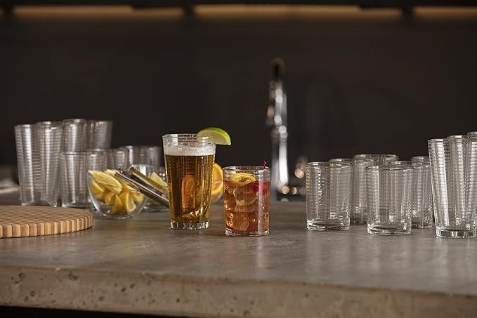 Fortessa Basics Arcade Everyday 12 Pack Set Glassware Kitchen and Barware Great for: Beer, Cocktails, Water, Juice, Iced Tea, Soft Drinks., Pint/Mixing Glass, 16 Ounce