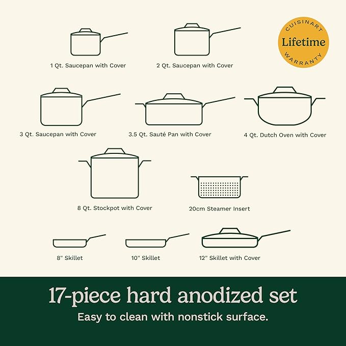 Cuisinart Chef's Classic™ Nonstick Hard Anodized 17 Piece Set w/Tempered Glass Lids