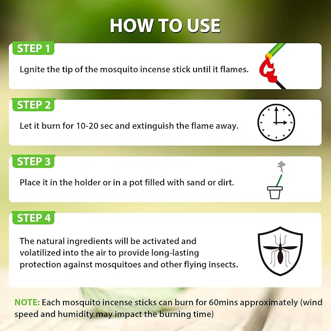 BugBai® Mosquito Repellent Outdoor Patio, 240 PCS Natural Plant-Based Citronella Oil Incense Sticks Indoor Home Pet Family Safe, DEET Free Bug Insect Control Repellent for Yard Garden Camping Fishing