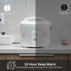 Tiger JNP-1500-LF 8 Cup Capacity White Rice Cooker with Non-Stick Inner Pot, Retractable Power Cord, and Keep Warm up to 12 hours (Flower)