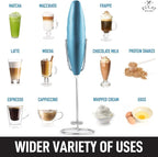 Zulay Double Grip Milk Frother with Holster Stand – Handheld Electric Coffee Frother, One-Touch Foam Maker – Detachable SS Whisk for Latte, Cappuccino, Matcha, Hot Chocolate – Metallic Ice Blue