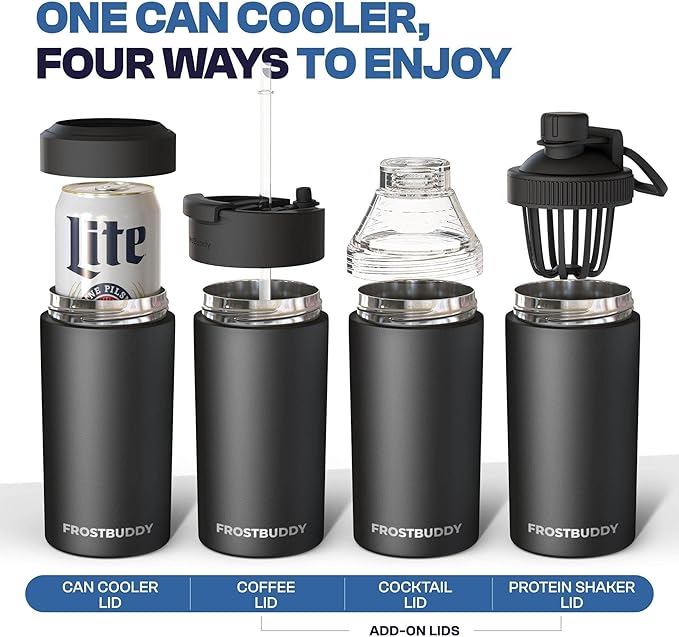 Frost Buddy Universal Buddy Can Cooler - Fits All - For Regular 12 & 16 oz or Slim-Size Bottles - Insulated Double-Walled Stainless Steel (Crimson)