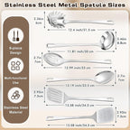 6 Pcs Cooking Utensils Set, Stainless Steel Kitchen Utensils, Heat Resistant Metal Kitchen Tools Include Solid & Slotted Turner Wok Spatula, Serving Spoon, Ladle, Pasta Server, Easy to Clean, Silver