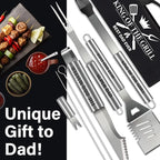 Dad Christmas Gifts from Daughter Son 19Pcs BBQ Grill Tools Set with Apron Portable Bag Heavy Duty Stainless Steel Grilling Utensils Barbecue Accessories Kit for Men Father Papa Birthday Present