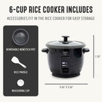 GreenLife Rice Cooker with Removable PFAS-Free Ceramic Nonstick Pot, 3-Cups Uncooked/6-Cups Cooked, Grains & Oatmeal Multicooker, Compact One-Switch Design, Auto Keep Warm, Easy Clean, Black