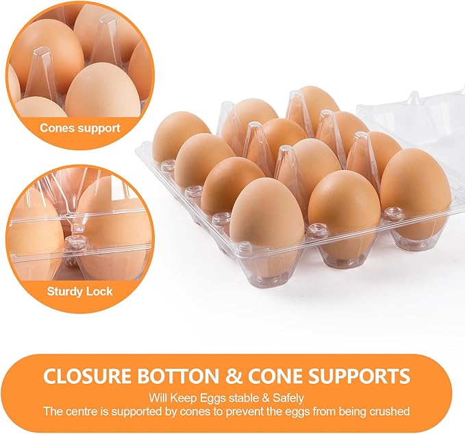 160 Pack Egg Cartons Cheap Bulk 12 Count Clear Empty Egg Cartons for Chicken Eggs 3x4 Grids, Reusable Egg Holder Egg Trays for Family, Chicken Farm, Markets Display - Egg Containers for Fresh Eggs