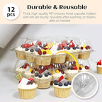 WIKDAY 12 Count x 12 Sets Plastic Cupcake Containers, Durable and BPA-Free Cupcake Holder with Lid for Easy Transport Storage, Stackable Clear Cupcake Carriers, Reusable Dessert Boxes