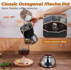 No Coating 4 Cup Aluminum and Stainless Steel Moka Pot Stovetop Espresso Maker Italian Coffee Machine 220ml 7.44oz Suitable for Gas Induction Stovetop Greca Coffee Maker Percolator Black