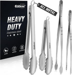 Eddeas Tongs For Cooking - Heat Resistant 600 Degrees, All Metal Kitchen Tweezers Tongs, Heavy Duty Stainless Steel Cooking for Food, Grill, BBQ, Dishwasher safe Set of 4 (12" & 9in)