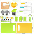 28PCS Toddler Knife Set - Kids Knifes for Real Cooking, Wooden Kids Kitchen Knife Set with Gloves Cutting Board Crinkle Cutters Kid Safe Knives, Toddlers Kitchen Tools