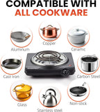 Elite Gourmet ESB100B Countertop Single Coiled Burner Electric Hot Plate, Temperature Control, Indicator Light, Easy to Clean, Black