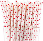 Pack of 300 Red Polka Dot Biodegradable 4-Ply Paper Drinking Straws (Compostable, Non-toxic, BPA-free)
