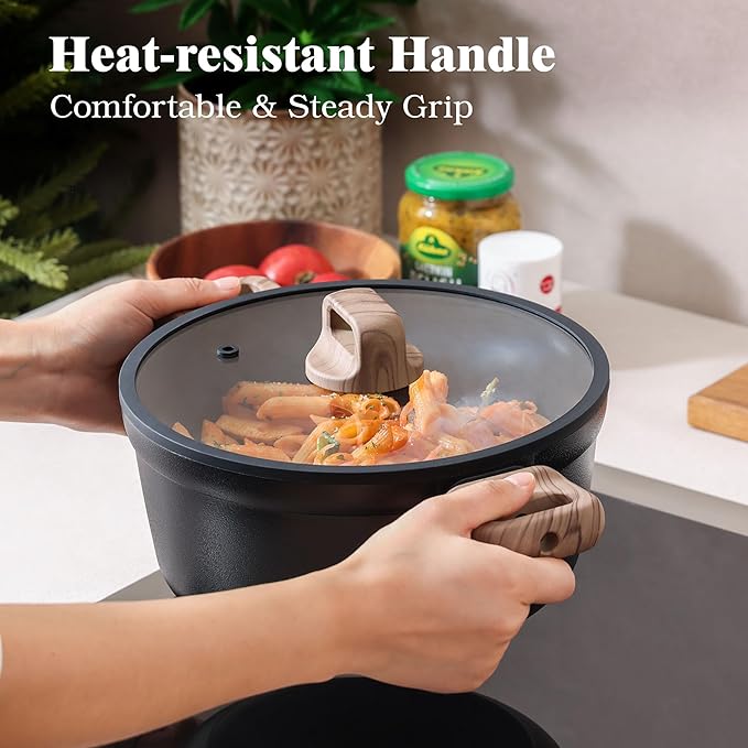 SENSARTE 20Pcs Nonstick Pots and Pans Set, Black Titanium Non Stick Cookware Set, Healthy Kitchen Cooking Set, Induction Compatible, Dishwasher Safe, PFOA/PFOS Free
