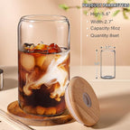 DWTS DANWEITESI Glass Cups with Lids and Straws 8 pcs,16 oz Glass Iced Coffee Cups with Lids-Clear Glass Coffee Cups,Cute Glass Cups for Coffee Bar Accessories Gifts