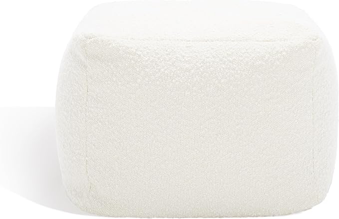 SAFAVIEH Couture Collection Samuels Ivory Boucle Ottoman Square Pouf (Fully Assembled)