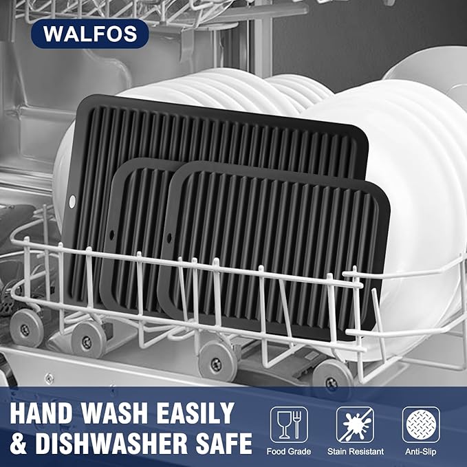 Walfos XXL Silicone Trivet 16 Inch and Trivets Mats 12 Inch, Trivets for Hot Pots and Pans, Heat Resistant Pot Holders Hot Pads for Kitchen Quartz Countertops, Hot Dishes, 3 Pack