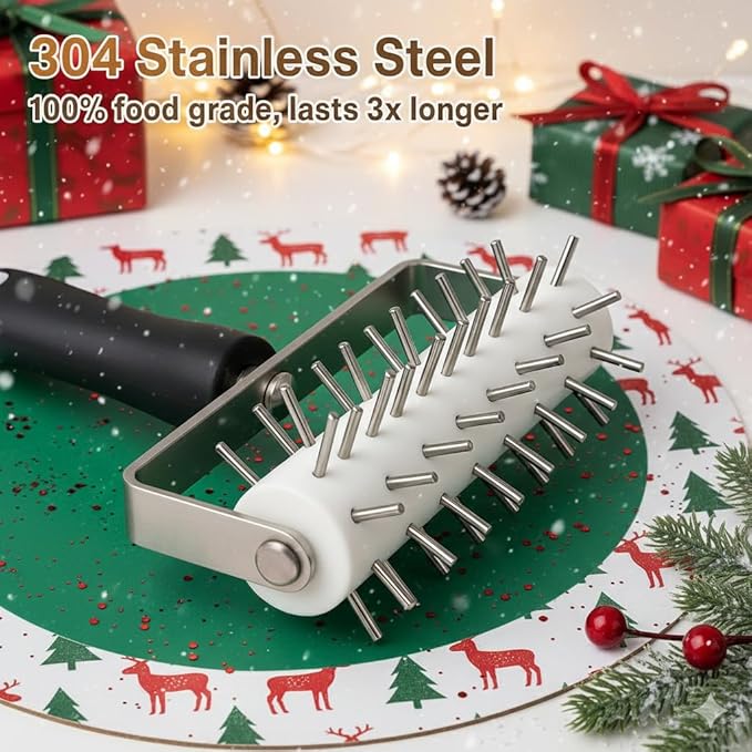 Pizza Dough Docker Roller Stainless Steel, Pin Puncher Dough Hole Maker, Docking Tool for Pizza Pie Cookie Pastry Bread