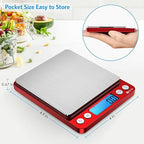 Digital Kitchen Scale, 3000g Pocket Cooking Scale with 0.1g Accuracy, Mini Food Scale, Pro Electronic Jewelry Scale with Back-Lit LCD Display, Tare & PCS Functions (Red, Batteries Included)