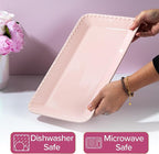 Paris Hilton Rectangle Ceramic Stoneware Serving Platter Tray, Embossed Hearts, Microwave Safe, 15x8-Inch, Pink