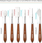 MEEDEN Artist Painting Knife Set: 6Pcs Unique-Shaped Stainless Steel Art Painting Knives with Wooden Handle - Art Supplies for Oil Acrylic Gesso Canvas Painting