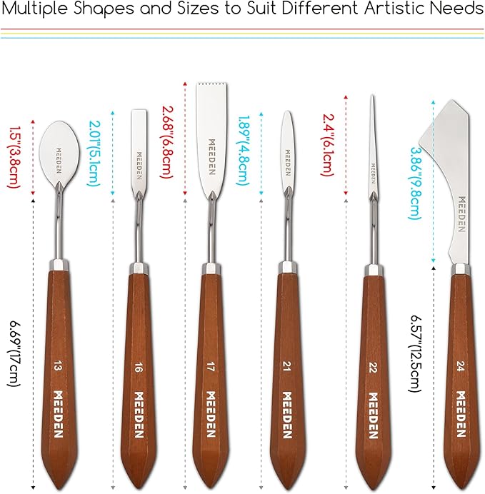 MEEDEN Artist Painting Knife Set: 6Pcs Unique-Shaped Stainless Steel Art Painting Knives with Wooden Handle - Art Supplies for Oil Acrylic Gesso Canvas Painting