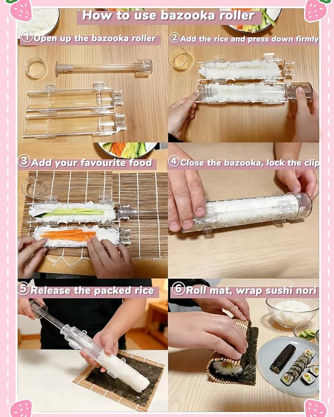 Clear Sushi Bazooka – Easy Sushi Making Kit for Beginners & Professionals | DIY Sushi Maker mold for Perfect Rolls at Home | Fun Japanese Cooking Gadget for Family, Parties & Gift