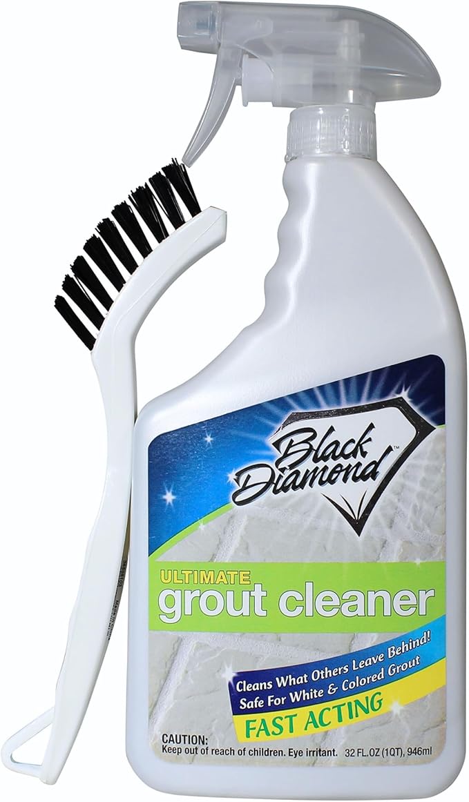 Black Diamond Ultimate Grout Cleaner: Best Cleaner for Tile,Ceramic,Porcelain, Marble Acid-Free Safe Deep Cleaner & Stain Remover for Even The Dirtiest Grout. (1-Quart/1-Brush)
