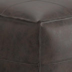 SIMPLIHOME Sheffield Square Pouf - 18 inch Wide Genuine Leather Ottoman in Distressed Dark Brown, Boho-Style Footrest, Extra Seating, or Accent Piece for Living Room or Bedroom, Assembled