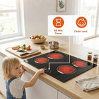 TOPWISH 24 Inch Electric Cooktop, 4 Burners Built-in Electric Stove Top Hot Plate, 6000W Drop-in Ceramic Cooktop Kitchen Stoves with Touch Control, Safety Lock, Timer, 220-240v (Hard Wired No Plug)