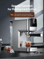 RELEXNOW Espresso Machine, 20 Bar Espresso Maker Milk Frother & LCD Panel, Hot & Iced Coffee Machine, Stainless Steel Espresso Coffee Machine with 41oz Water Tank for Cappuccino, Latte