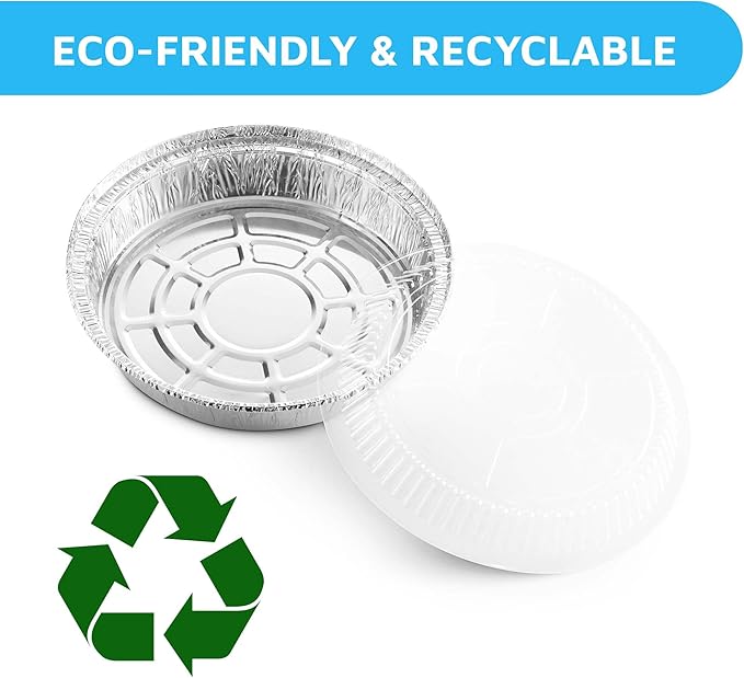 MontoPack 9” Round Aluminum Foil Pans with Clear Lids | Disposable Containers with Straight Walls for Storing, Baking, Meal Prep & Reheating | Freezer & Oven Safe, Recyclable (100 Pack)