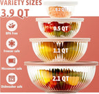 Freshmage Glass Mixing Bowls with Lids Sets, 4 Packs Glass Bowls with Lids for Kitchen Baking, Meal Prepping and Salad, Bpa Free and Dishwasher Safe Serving Bowls, 0.2/0.5/1.1/2.1
