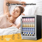 24 Inch Beverage Refrigerator,190 Cans Freestanding/Under Counter Beverage Fridge with Glass Door,Air Cooling Wine Beverage Cooler with Reversible Door,Memory Function for Wine,Beer and Soda