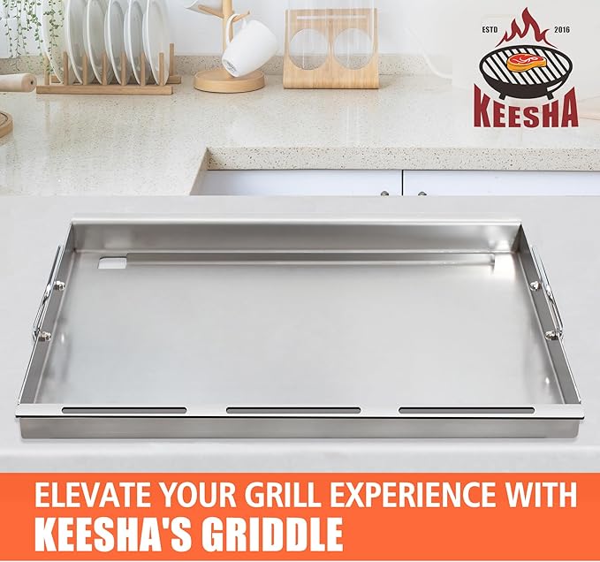 KEESHA Stainless Steels Griddle Insert for Weber Spirit I & II 200 Series Gas Grills Flat Top Grill Griddle Replacement Parts for Weber Spirit S-210, S-215, E-210, E-215, E-220 with Mini Oven Mitt