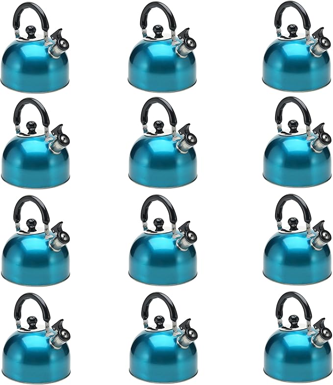 Stainless Steel Stovetop Whistling Tea Kettle 3 Liter (3-Quart) Classic Teapot with Ergonomic Handle, Works on Induction Cooktops-Turquoise, Pack of 12