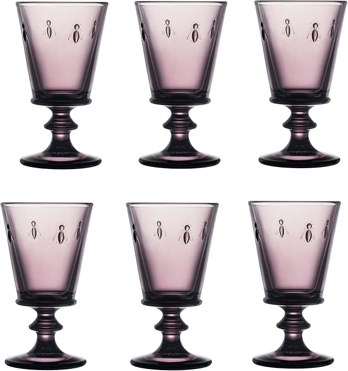La Rochere Napoleon Bee Aubergine Stemmed Wine Glasses Set of 6 – Vintage French Glassware with Stable Base – Elegant, Durable Glasses for Confident Hosting and European-Style Tables (8 oz)
