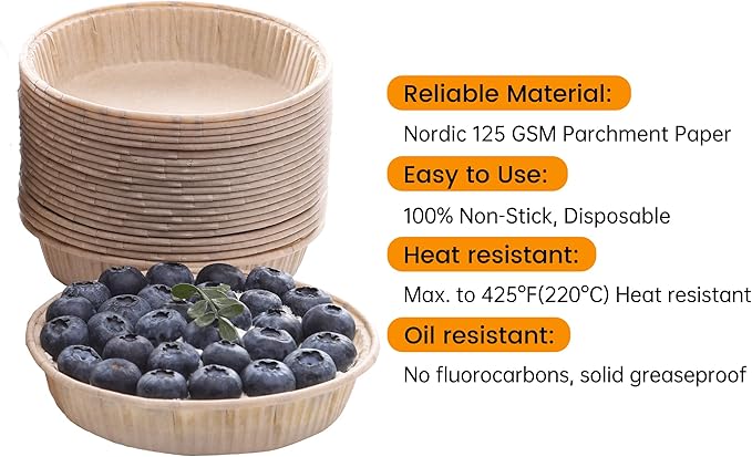 Bake Choice 50pcs Paper Mini Tart Pans for Baking, mini pie tins 4Inch Mini Pie Pans, Non-stick, Unbleached, Disposable Quiche Baking Dish,Oven safe, Microwave safe