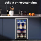 26 Bottle Wine Cooler 130 Can Beverage Refrigerator, Small Freestanding Cabinet Wine Cellar with 40℉-61℉ Temperature Control Glass Door, Black